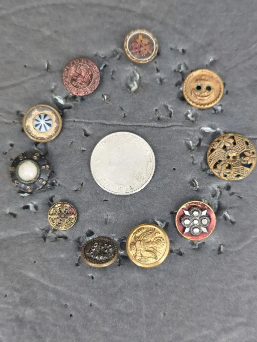 LOT VV of 10 Antique Vintage Victorian Brass Mixed Materials Buttons ESTATE FIND
